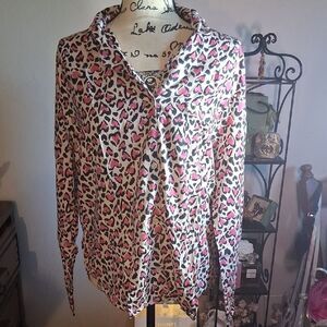 Vicyoria's Secret Leopard Print Button-Up Sleep Shirt Size Medium